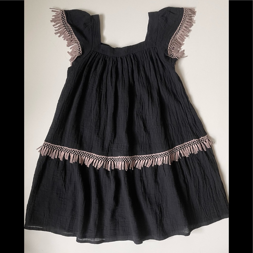 Eberjey Girls’ Gauzy Black Beach Cover Up with Tassel Trim